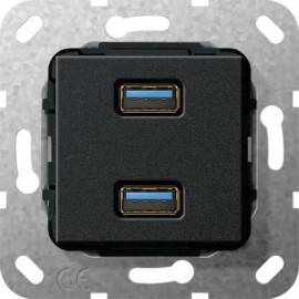 Розетка двойная USB 3.0 A Gira System 55 черный матовый 568410 - Розетка двойная USB 3.0 A Gira System 55 черный матовый 568410