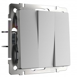 Выключатель трехклавишный серебряный WL06-SW-3G 4690389073441 - Выключатель трехклавишный серебряный WL06-SW-3G 4690389073441