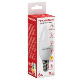 Лампа светодиодная диммируемая Thomson E14 6W 3000K свеча матовая TH-B2151 - t__b2151_1