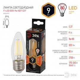 Лампа светодиодная ЭРА E27 9W 2700K прозрачная F-LED B35-9w-827-E27 Б0046993 - f_led_b35_9__827_e27_1