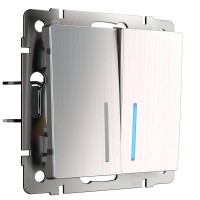 Выключатель Werkel двухклавишный с подсветкой глянцевый никель WL02-SW-2G-LED 4690389059230