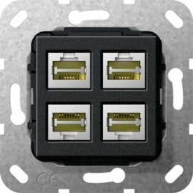 Розетка компьютерная 4-местная MJ RJ45 Gira System 55 6a кат черный матовый 569810 - Розетка компьютерная 4-местная MJ RJ45 Gira System 55 6a кат черный матовый 569810