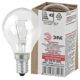 Лампа накаливания ЭРА E14 60W 2700K прозрачная P45-60W-E14/ДШ 230-60 Е 14 (гофра) Б0033704 - p45_60__e14_dsh_230_60_e_14__gofra__2