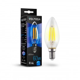 Лампа светодиодная филаментная Voltega E14 6W 4000К прозрачная VG10-C1E14cold6W-F 7020 - Лампа светодиодная филаментная Voltega E14 6W 4000К прозрачная VG10-C1E14cold6W-F 7020