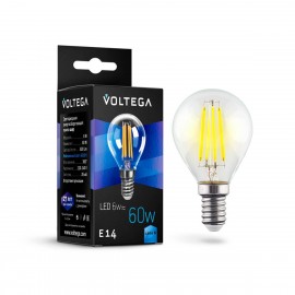 Лампа светодиодная филаментная Voltega E14 6W 4000К прозрачная VG10-G1E14cold6W-F 7022 - Лампа светодиодная филаментная Voltega E14 6W 4000К прозрачная VG10-G1E14cold6W-F 7022