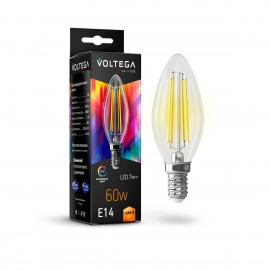 Лампа светодиодная Voltega E14 7W 2800K прозрачная VG10-C35E14warm7W-FHR 7152 - Лампа светодиодная Voltega E14 7W 2800K прозрачная VG10-C35E14warm7W-FHR 7152