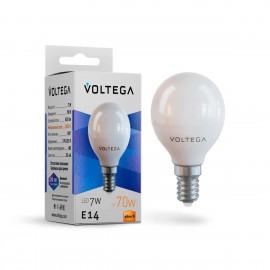 Лампа светодиодная Voltega E14 7W 2800К матовая VG2-G45E14warm7W 7054 - Лампа светодиодная Voltega E14 7W 2800К матовая VG2-G45E14warm7W 7054