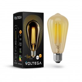 Лампа светодиодная филаментная Voltega E27 6W 2800К золотая VG10-ST64Gwarm6W 5526 - Лампа светодиодная филаментная Voltega E27 6W 2800К золотая VG10-ST64Gwarm6W 5526