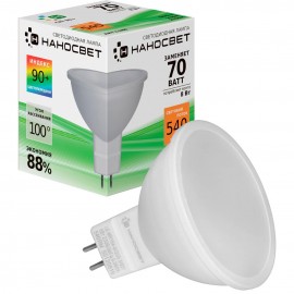 Лампа светодиодная Наносвет GU5.3 6W 2700K матовая LE-MR16A-60/GU5.3/930 L186 - Лампа светодиодная Наносвет GU5.3 6W 2700K матовая LE-MR16A-60/GU5.3/930 L186