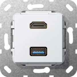 Розетка двойная HDMI-USB 3.0 A Gira System 55 чисто-белый глянцевый 567803 - Розетка двойная HDMI-USB 3.0 A Gira System 55 чисто-белый глянцевый 567803