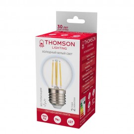 Лампа светодиодная филаментная Thomson E27 9W 6500K шар прозрачная TH-B2339 - Лампа светодиодная филаментная Thomson E27 9W 6500K шар прозрачная TH-B2339